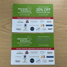 2 vouchers x 20% Off Mitchells & Butler EXP 2027 Harvester, Miller & Carter