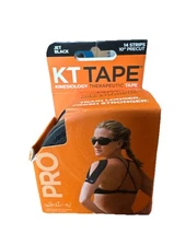KT Tape Pro Jet Black 20 Strips 10" Precut Kinesiology Therapeutic Sports Tape
