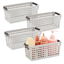 4x Plastic Storage Basket for Bathroom, Laundry, Closet and Kitchen Organization