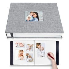 DIY Scrapbook Album, 40 Pages, Linen Cover, 4x6 8x10 Photos, Grey