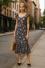 MILLE Resort Dress XS Floral Cotton Klara Midi Print Cottagecore Ruffle Whimsy