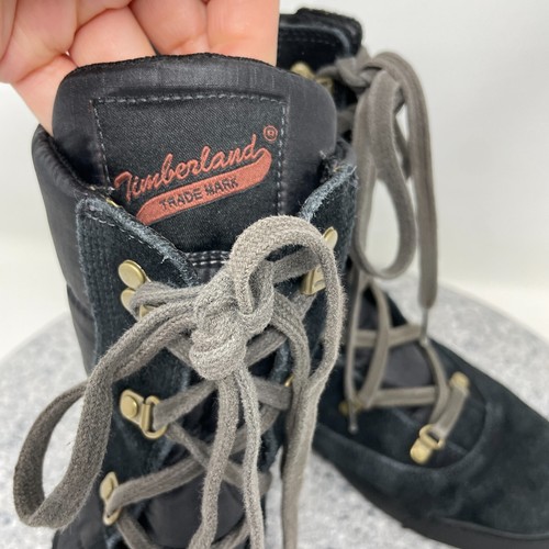 Timberland Boots Womens 7.5 Puffer Black Suede Leather Winter Snow Shoes Lace Up - Picture 15 of 22