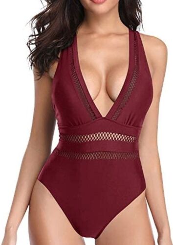 Tempt Me Sexy One Piece Swimsuit Halter Plunge V Neck Hollow Out Bathing Suit M