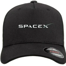 SpaceX Logo Hat Tesla Space X Emblem on Black Flexfit Baseball Cap S/M and L/XL