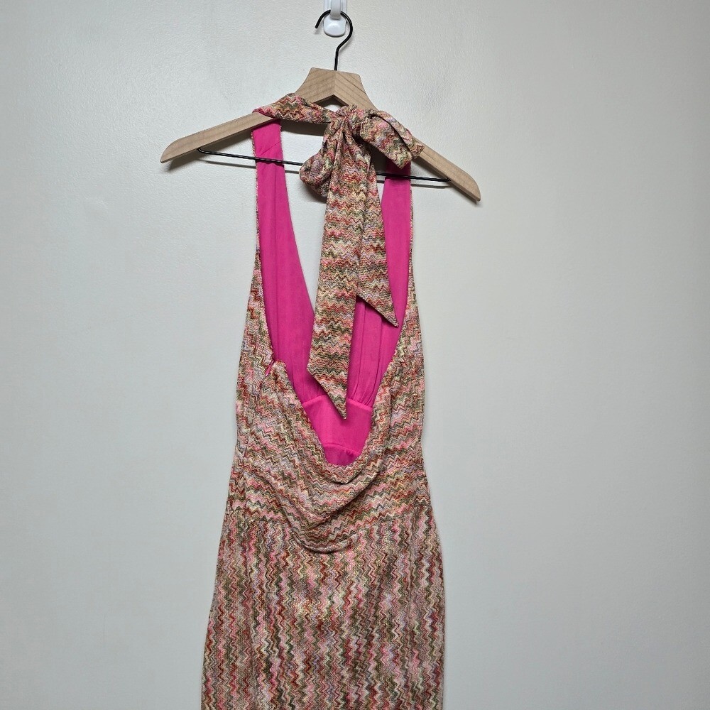Ramy Brook Henrietta Chevron Stripe Halter Midi Dress Pink Punch  display picture 1