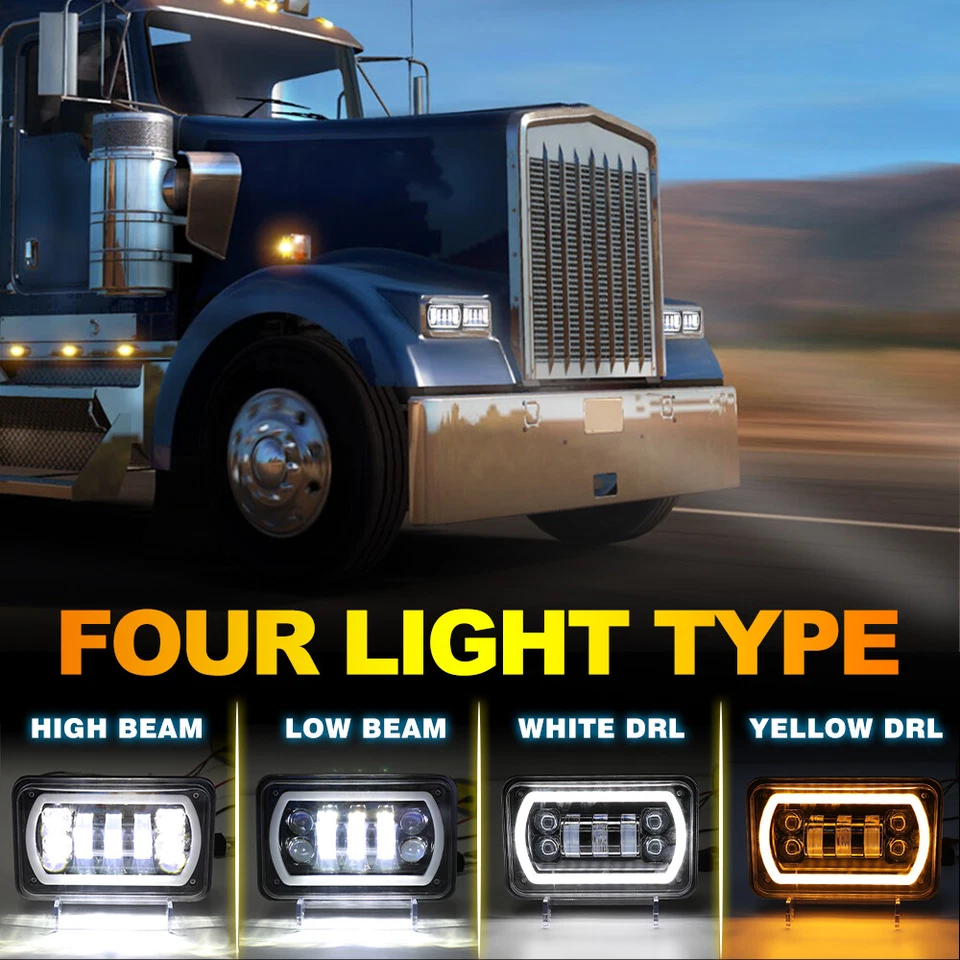 4 piezas para semirremolque Western Star 4900 4x6" faros LED halo DRL haz alto bajo Foto 3 de 4