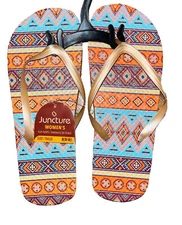 Flip Flops NWT Juncture Aztec Western Orange Teal Women's Rubber  Size S 5/6