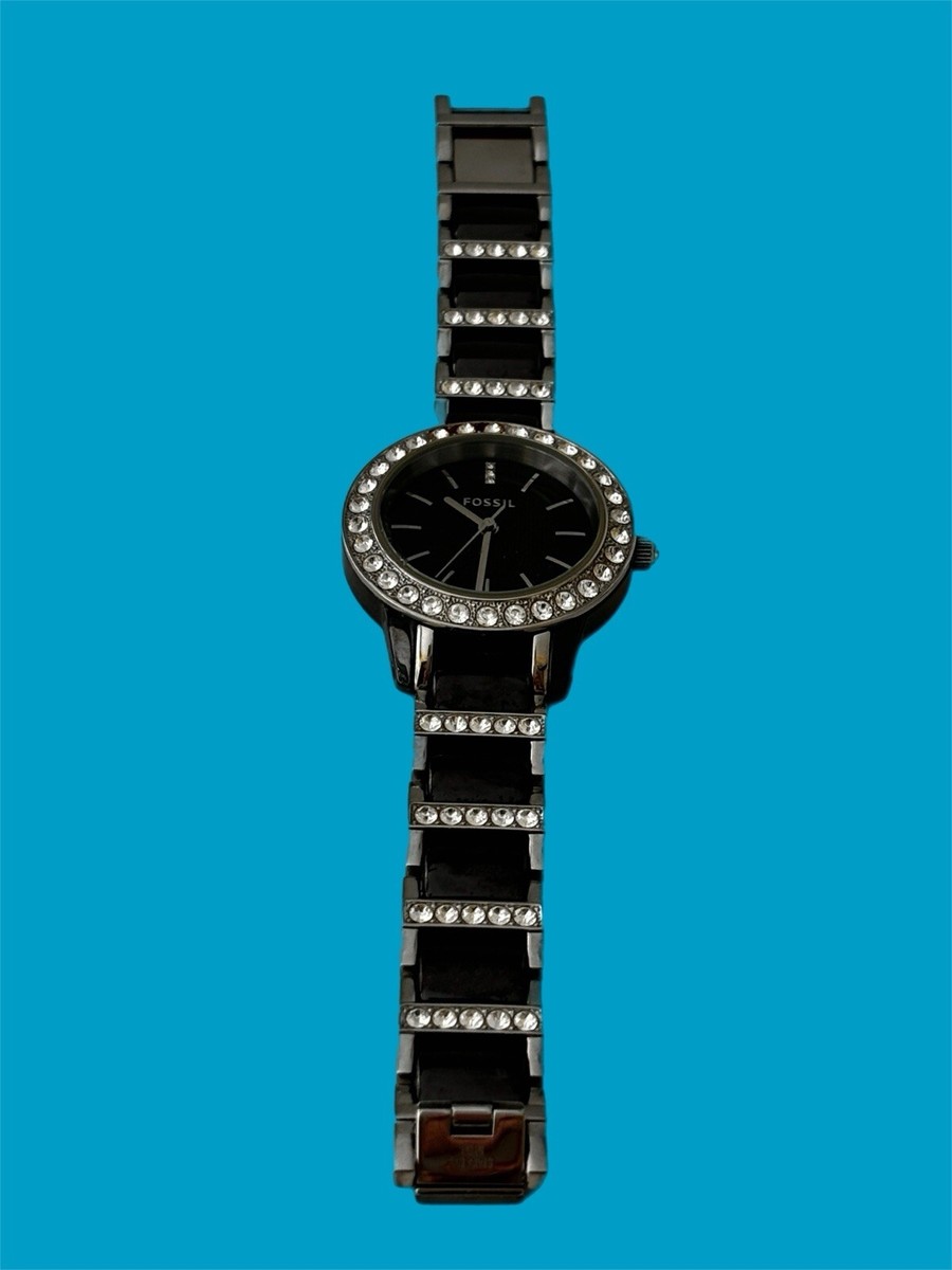 FOSSIL CE1018 Womens Watch Beautiful Ceramic Bracelet, Rhinestones New  Battery