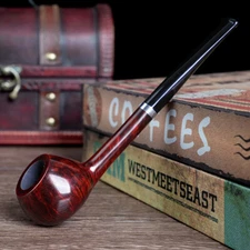 Handcrafted Briar Pipe Straight Stem Tobacco Pipe Smooth Finished Tomato Shape
