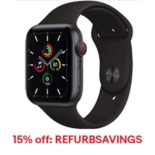 Apple Watch Series SE GPS+LTE w/ 44MM Space Gray Aluminum Case, Black Sport Band