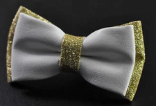 White Gold Golden Faux Leather Bow tie Bowtie for Men Adult / Youth / Boy / Baby