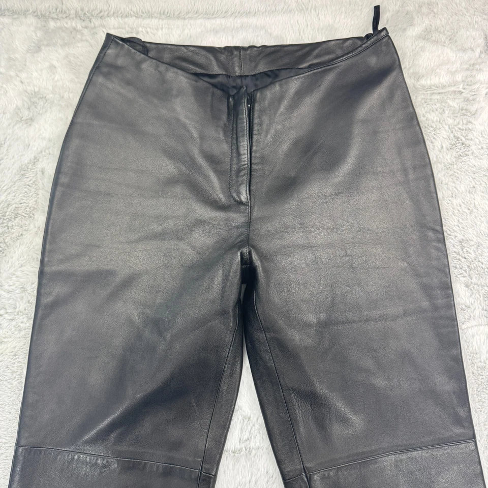 Pantalones de cuero genuino bebe para mujer 8 negros tiro medio cremallera recta Y2K de colección años 90 Foto 3 de 4