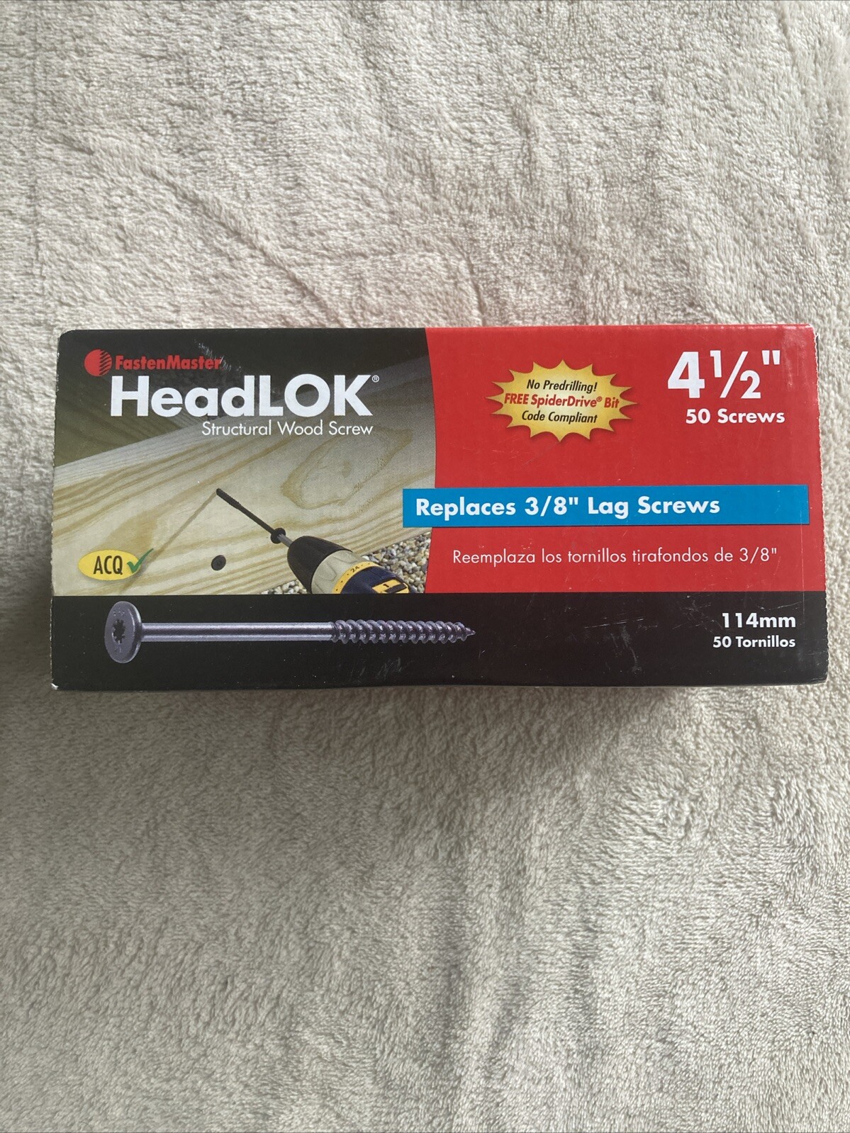 Flat Head Structural Wood Screws HeadLOK 3/8 in x 4-1/2 in  50-Pack Bit Included