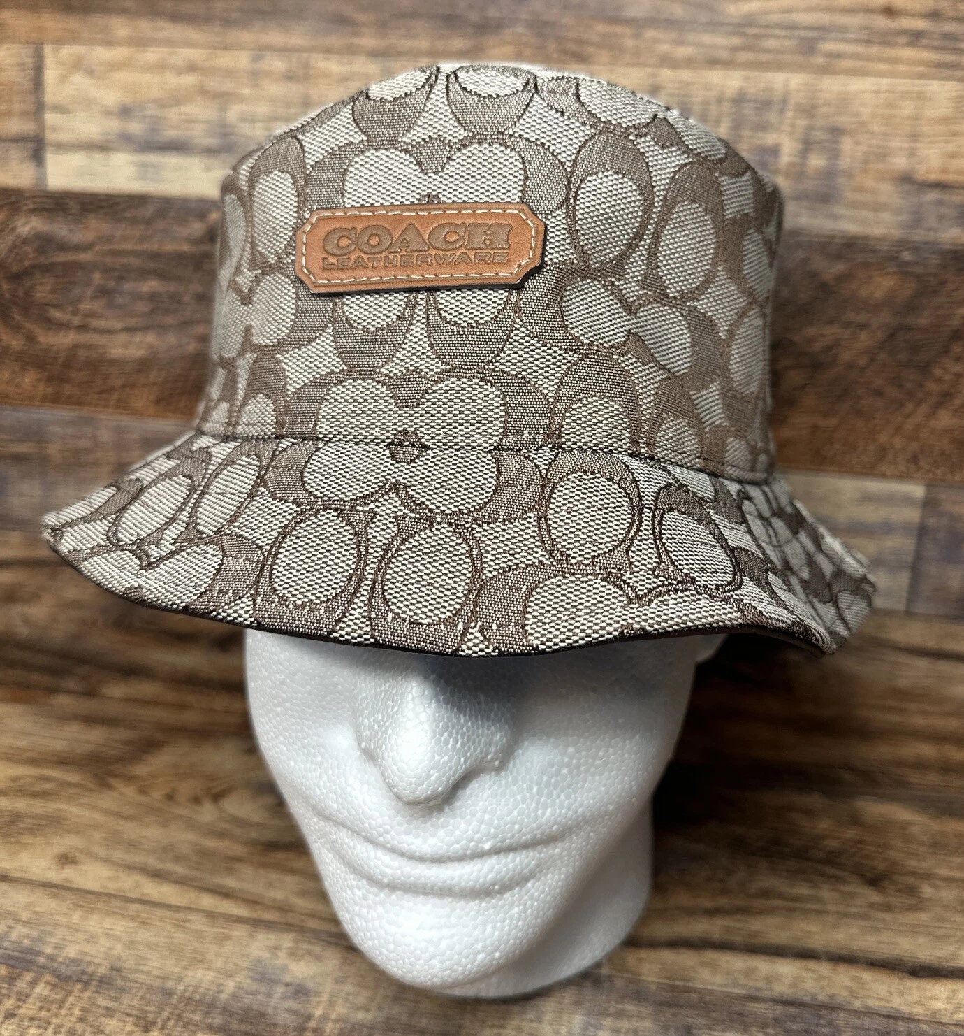 Coach LEATHERWARE Signature Bucket Hat Khaki Rare HTF