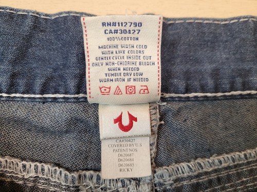 True Religion Ricky Big QT Denim Blue Jeans Men's Size 34x33 USA MADE EUC - Picture 7 of 12