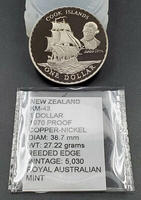 New Zealand Cook Island $1 Dollar 1970 Captain James Cook Crown