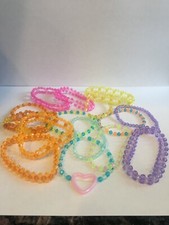 Handmade Girl's Bracelets - Pink Purple Orange Blue Yellow - Lot Of 15 - Elastic