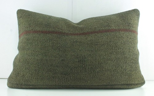 Decorative Turkish Kilim Lumbar Pillow Cover 16x23 Brown Red Kilim Sofa Cushion - Picture 2 of 9