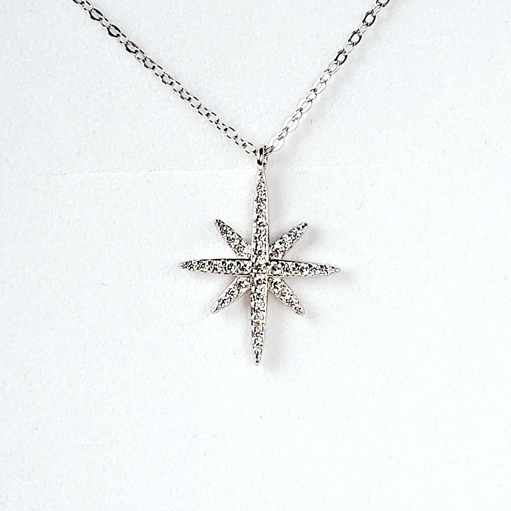 Collar Dije Estrella de Cristal de Plata Esterlina 925 Mujer Moda Cadena Colgante Regalo