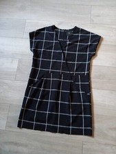 Next Black & White Check Shift Dress Pockets Mock Wrap Party Smart Office UK10