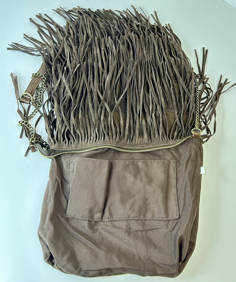 Camiseta Y Jeans Cartera Med Marrón Flecos Imitación Cuero Boho Bandolera Bolso Hippie Foto 2 de 4