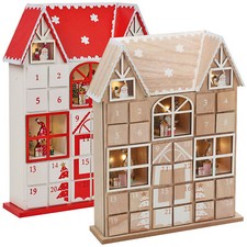 Wooden House Advent Calendar Christmas Xmas Santa LED Lights 24 Drawer Countdown