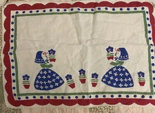 Vintage Linen Towel Or Dresser/Table Scarf  Fabric Panel Dutch Girls