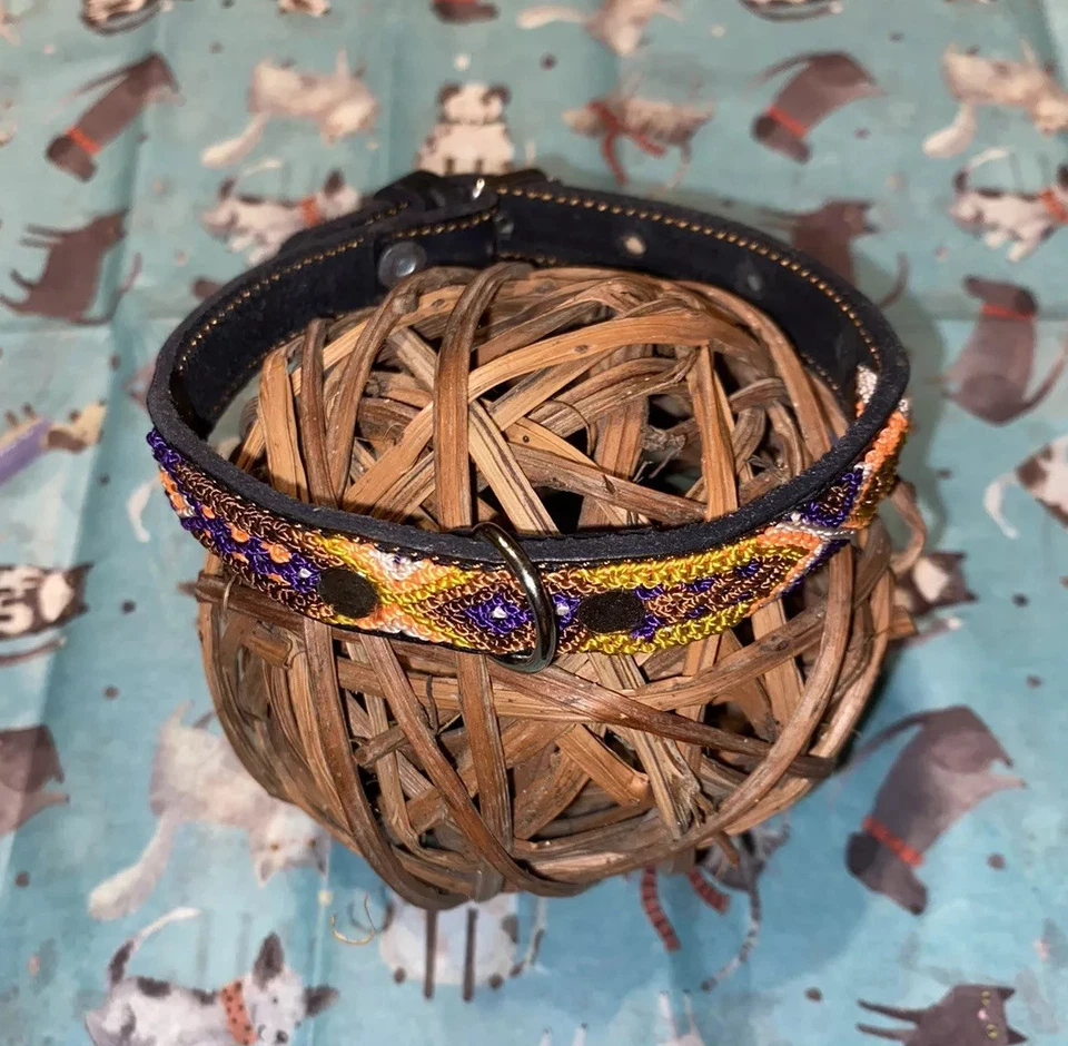 Dog Collar Genuine Leather 12" Length Small Breed 100% Colorful Silk Thread - Image 4 of 4