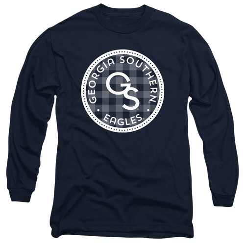 Georgia Southern Adult Long Sleeve T-Shirt Eagles Plaid Badge, Navy, S-3XL