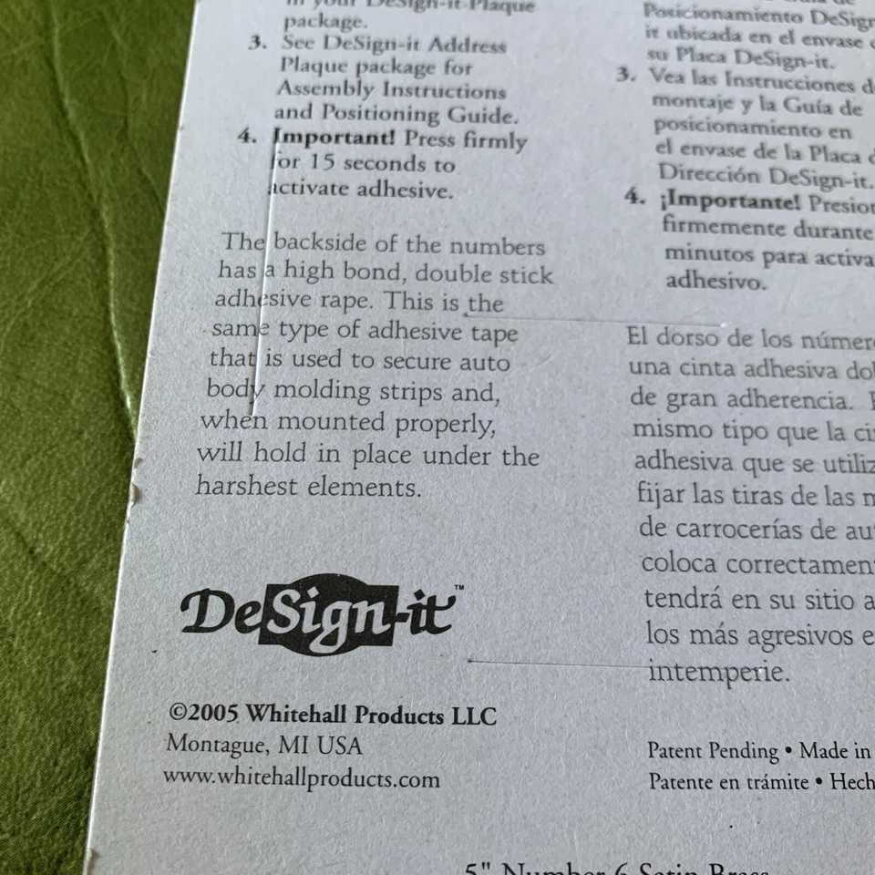 *NUEVA Placa Estándar Whitehall DeSign-it 4.75" Número 6 o 9 Latón Satinado Foto 3 de 4
