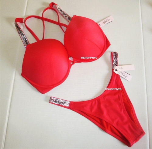 Victoria Secret Swim 38C/L Shine Strap Bombshell Push-up Top Bikini Set Brazilia - Picture 2 of 10