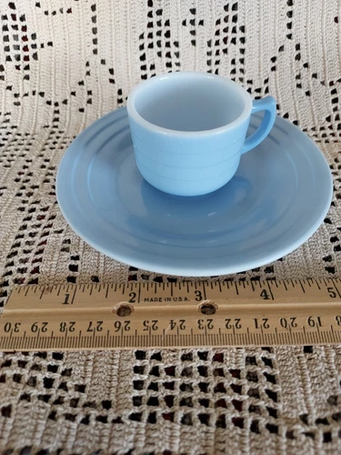 2PC VINTAGE 1940s HAZEL ATLAS PASTEL BLUE LITTLE HOSTESS PARTY SET REPLACEMENTS