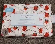 New Tommy Bahama Full Sheet Set 4 PCS 100 Cotton Red Flowers Soft Prewashed