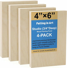 Unfinished Birch Wood Panels Kit for Painting, Wooden Canvas 4 Pack of 4X6 Stu