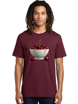 Cherries-In-Marble-Bowl Mens Graphic Tee, 100% Cotton, Casual Summer Wear