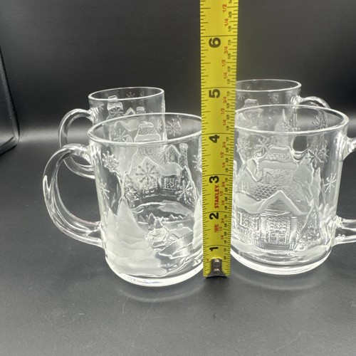 Vintage Arcoroc France Winter Wonderland Weihnachten Glas Tassen 4er Set - Bild 11 von 11
