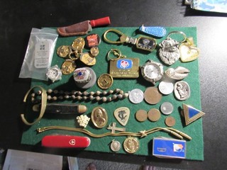 Vintage Junk Drawer lot Keychains Knives Nascar Ring coins etc