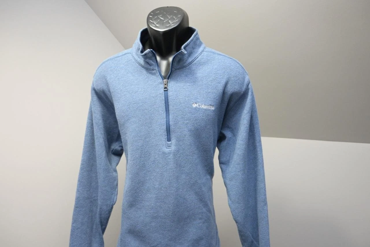 Columbia 1/4 Zip Fleece Jacket Cotton Poly Blend Camp Sweater Blue Mens Sz XL