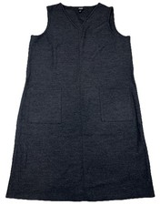 Eileen Fisher Soft Flannel Wool Sleeveles Knit Midi Shift Dress Heather Black 1X