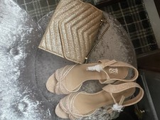 Fabulous Gold Glitter Kitten Heel Shoe & Clutch Bag Set8- Where’s That From- NWT