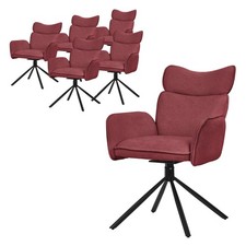 Lot de 6 chaises pivotantes à 360° fauteuil tissu rouge + accoudoirs pieds métal