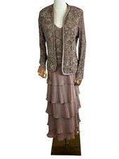 Vintage Patra 2 Piece Formal Dress Set Size 6 Mocha Shimmer Jacket Evening Gown
