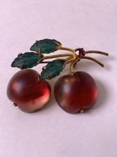 Austria Signed Glass Fruit Brooch Pin Apple or Peach Vintage