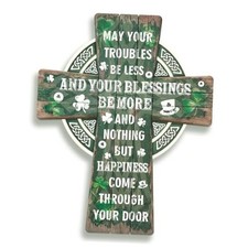 Retro St Patrick's Day Door Decorations Wooden Hanging Wall Sign with Cross