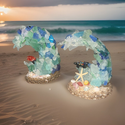 Handmade SeaGlass Waves  freestanding 3D Effect 50$ each