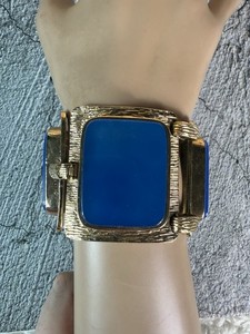 Authentic Rare KATE SPADE Semi Precious Blue Stone Massive Gold Plated Link Bracelet 7.5"