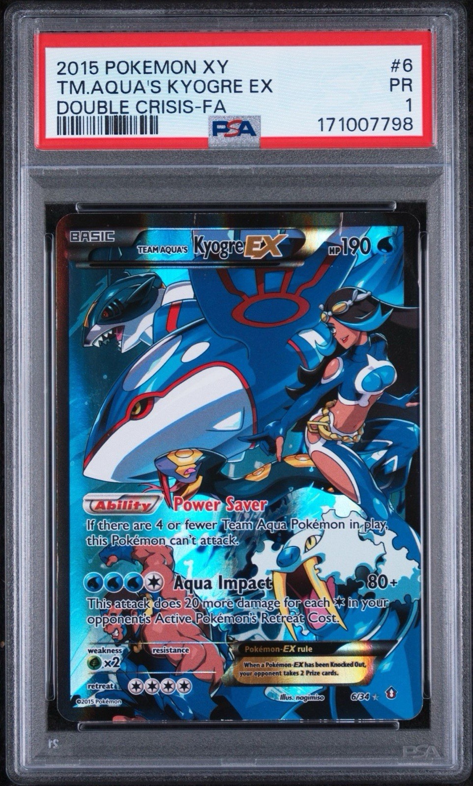 Pokémon TCG Team Aqua's Kyogre-EX Holo Card 6/34 Double Crisis PSA 1