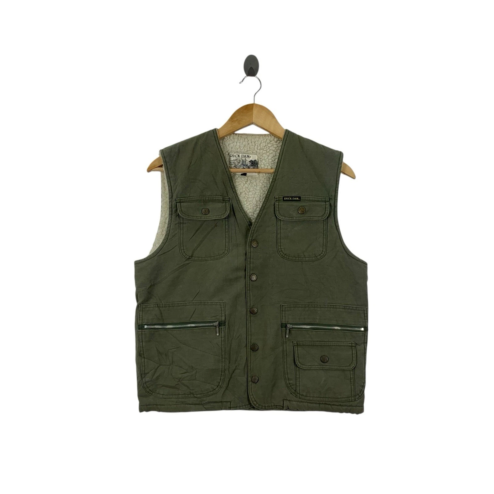 Vintage RUCK DAM Shearling Technical Outdoor Vest Jacket Windbreaker