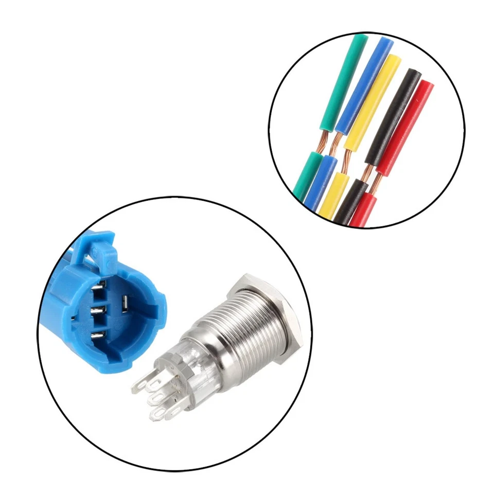 Momentary Push Button Switch 16mm Mounting 1NC NO 12V Blue LED with Socket Plug - Image 2 of 4