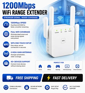 AUSHA 1200Mbps Double bande WiFi Extendeur & Répéteur, Booster de Signal, Port Ethernet